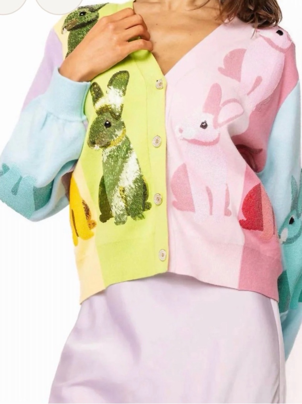 QUEEN OF SPARKLES Pastel Multi-Color Bunny Cardigan